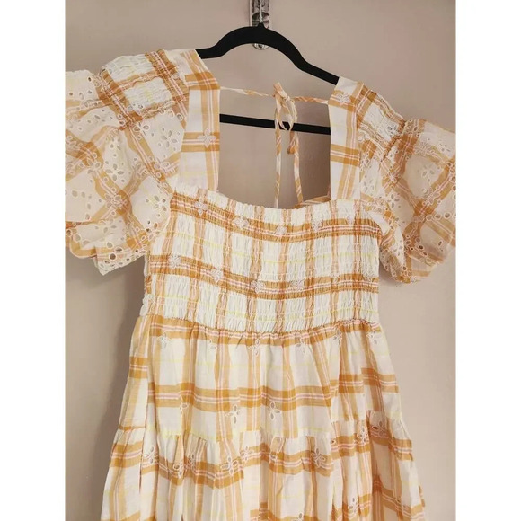 NWT Anthropologie Puff-Sleeve Eyelet Midi Dress Size SP Petites Yellow #9H414 - Picture 9 of 13
